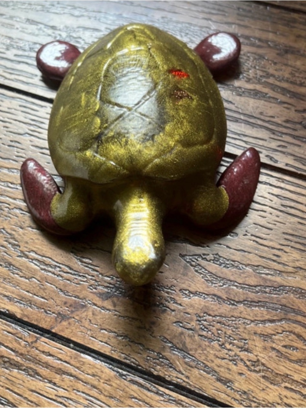 Gold and Burgundy Handmade Resin Turtle